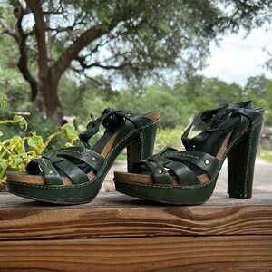 Frye Green Strappy Platform Sandals
